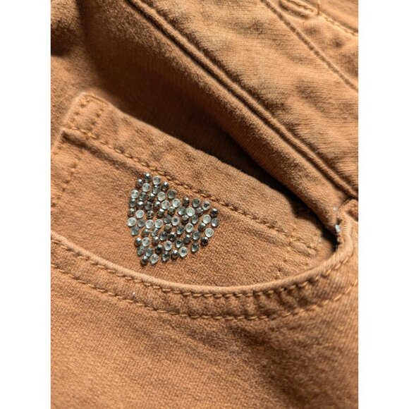 Quacker Factory DreamJeannes Brown Stretch Jeans Rhinestone Heart Size 20W Short - Picture 4 of 8